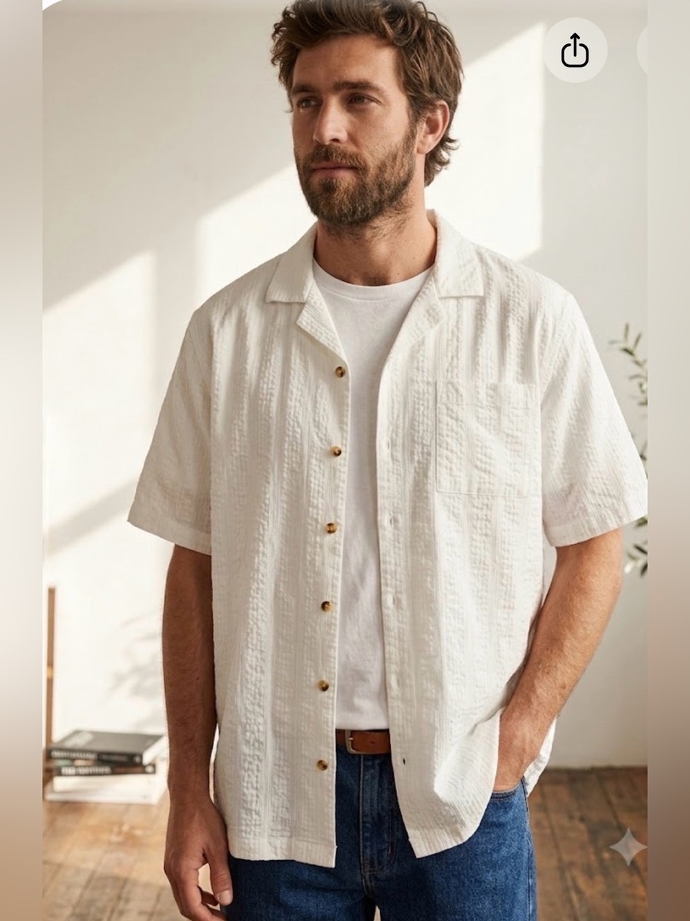 Rolla’s 100% Cotton Seersucker Short Sleeve Camp Shirt Textured Size XL